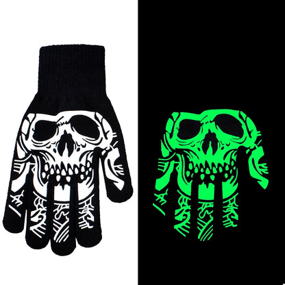 Luminous Gloves Aldult Halloween Supplies For Winter Hand Warmer Bone Skull Grimace Mitten Non Slip Horror Hand Keep Warm Gloves