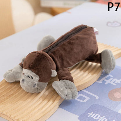 Cartoon Animal Elephant Lion Plush Pen Case For Kid School Season Large Capacity Supplies Stationery Storage Bag For Kid Gift