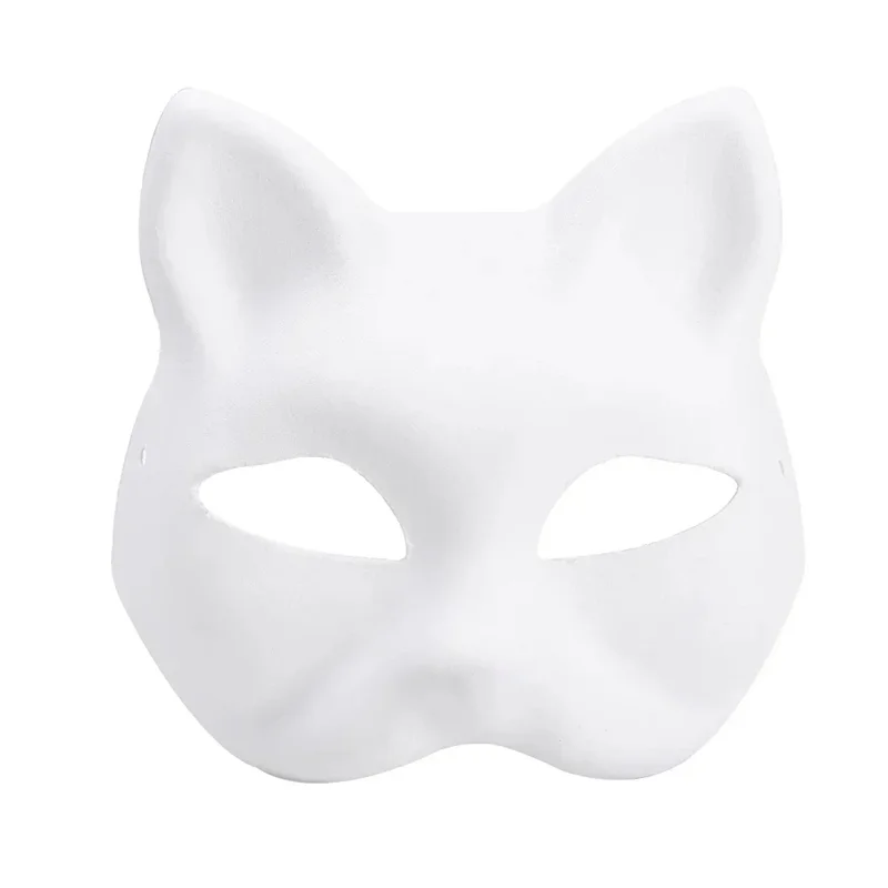 1-20pcs Japanese Mask Paper Blank Mask Halloween Cosplay Cat DIY Paintable Half Face Mask Animal Costume Party Decor Craft Prop
