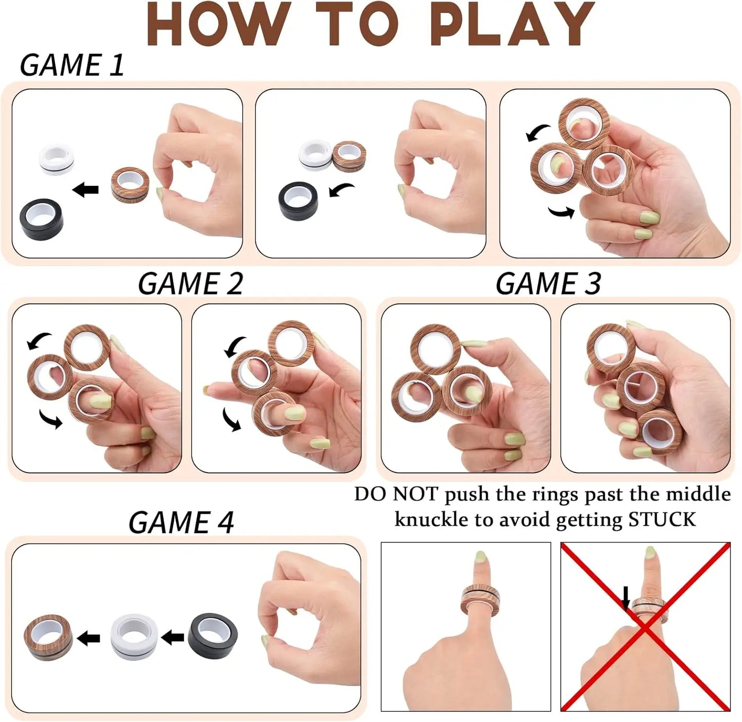 3PCS Magnetic Ring Fidget Toys Set ADHD Anxiety Magnetic Finger Spinner Pack for Teens Adults and Kids Magnet Stress Relief Toy