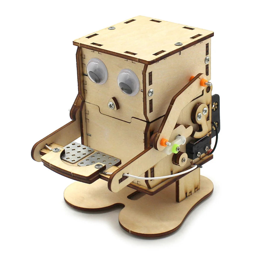 DIY Robot Eating Coin Wood Model Teaching Learning Stem Project Kit for Science Experiment Education Toy Wooden Assemble Kit