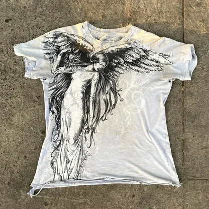 90s affliction Hip Hop Skull Graphic t shirts Men Streetwear Goth Tops Men Clothes Casual Gothic Oversized Long Sleeve T shirt