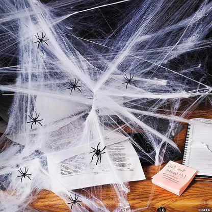 Artificial Spider Web Halloween Decoration Scary Party Scene Props White Stretchy Cobweb Horror House Home Decora Accessories