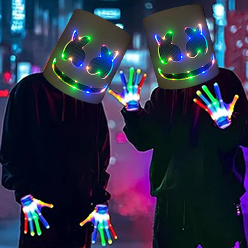 DJ Marshmello Luminous Head Cover LED Light Up Halloween Cosplay Headgear Glowing Helmet for Neon Night Club Music Rave Props