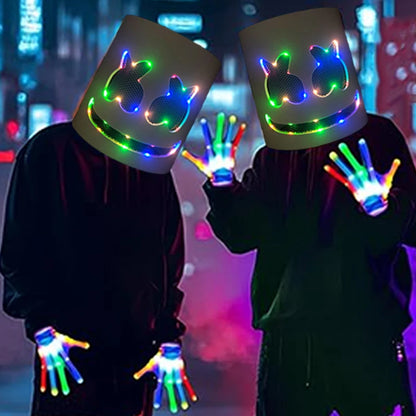DJ Marshmello Luminous Head Cover LED Light Up Halloween Cosplay Headgear Glowing Helmet for Neon Night Club Music Rave Props