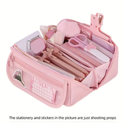 Large Capacity Pencil Case Organizer - Multi-Compartment Desktop Storage for School & Office Supplies ( Pink/Purple/Black)