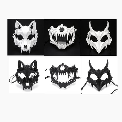 Halloween Mask Half-face Mask Cos Dragon God Fierce Tiger Night Fork Tengu Man Wolf Mask Performance Skull Masks