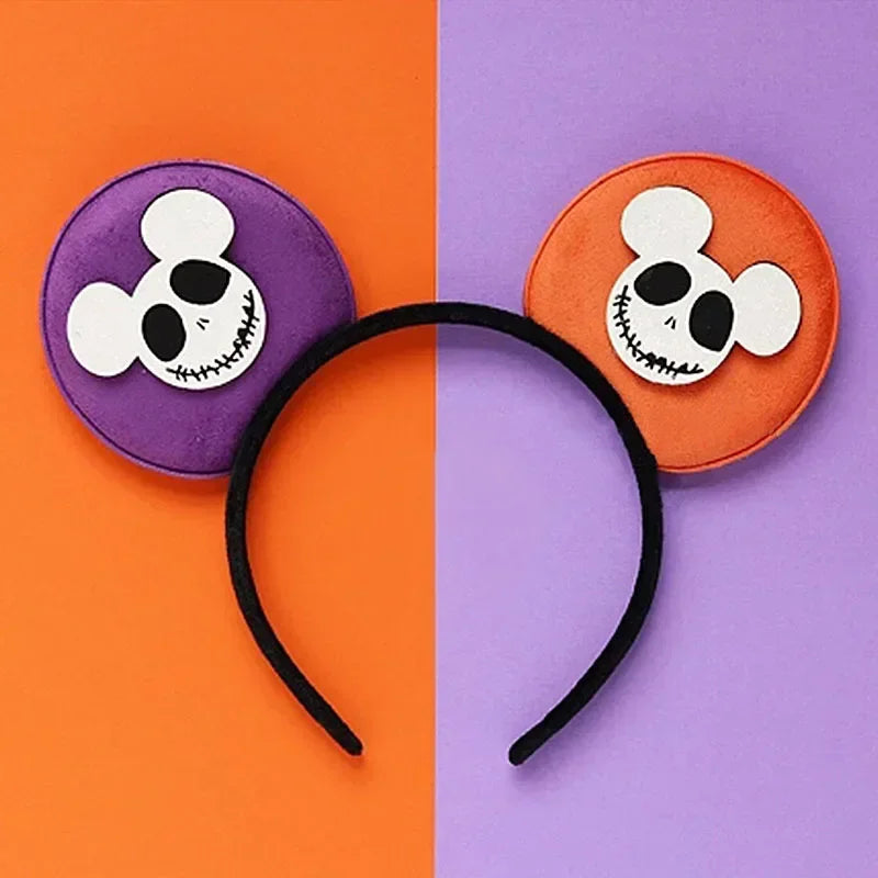 Disney leather Bat Bows Mickey Mouse Ear Headband for Adults Halloween Headwear Women Girls Cosplay Ghost Party Hair Accessories