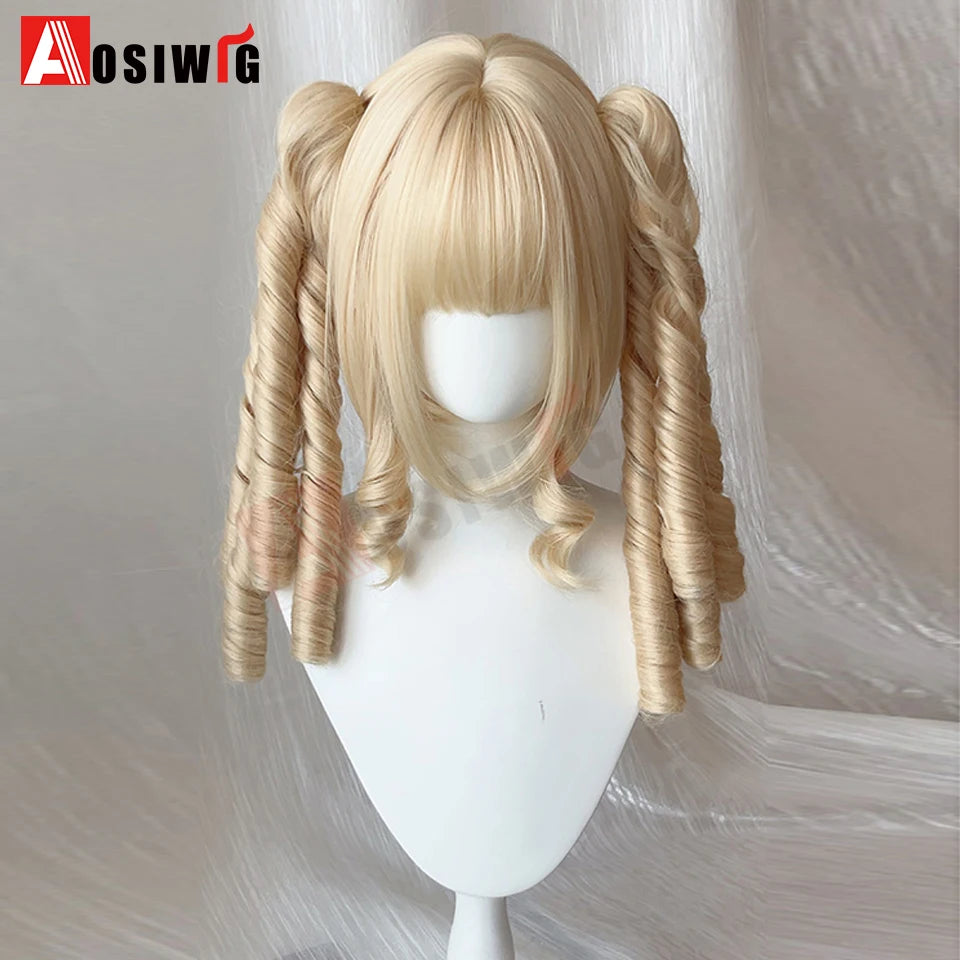 Synthetic Princess Cut Double Ponytail Lolita Wig with Bangs Girl Ombre Blonde Brown White Gray Cosplay Halloween Harajuku Wig