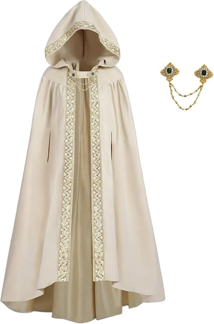 Halloween Retro Pastoral Ribbon Edge Hooded Cloak Medieval Renaissance Lace Cloak Anime Costume Carnival Party Cosplay Jacket