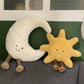 Adorable Smile Face White Moon Yellow Sun Plushie Stuffed Cute Cartoon Weather Plush Toy for Kid Bedroom Decor Sofa Throw Pillow