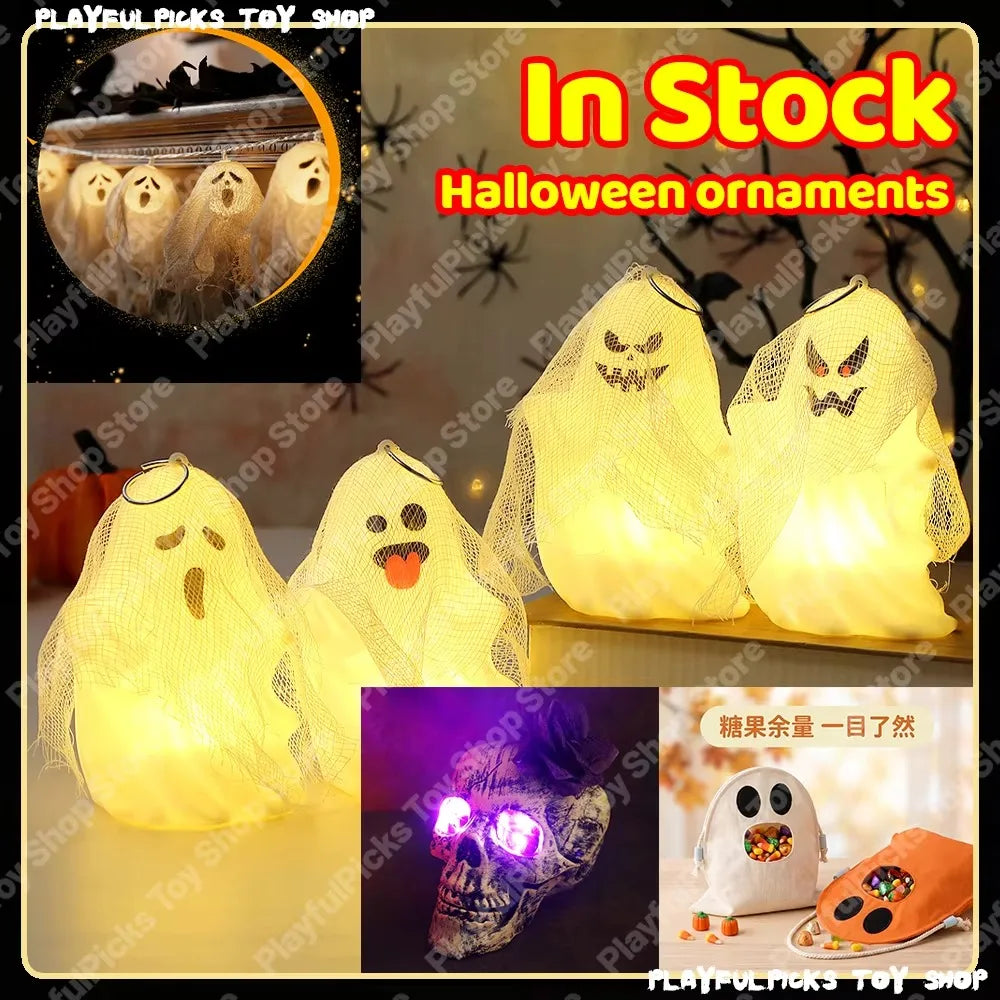 In Stock Halloween Ghost Head Decorations White Gauze Props Ornaments Spooky Haunted House Prank Novelty Toys Birthday Gift