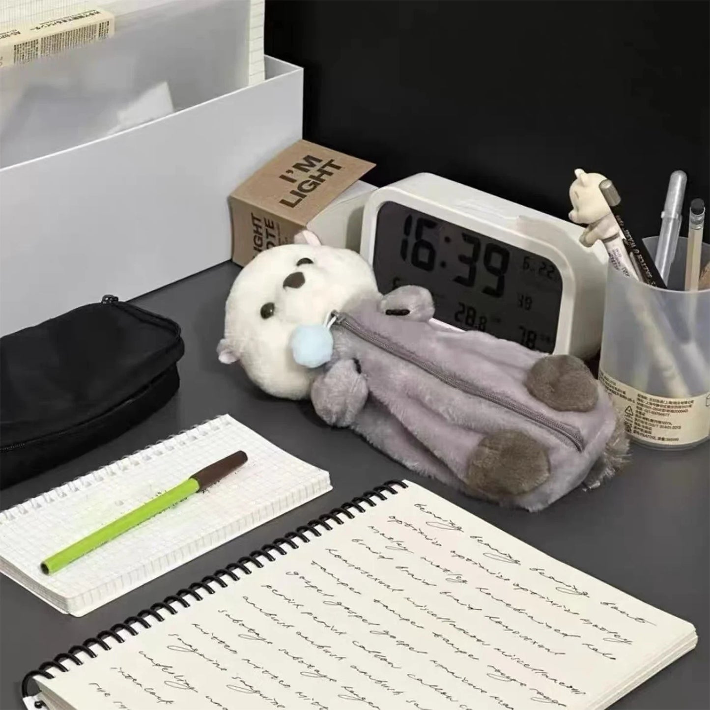 Creative Cute Sea Otter Shape Plush Pencil Bag 1PC Large Capacity INS Cartoon Pencil Case Velvet Pencil Case Student Stationery