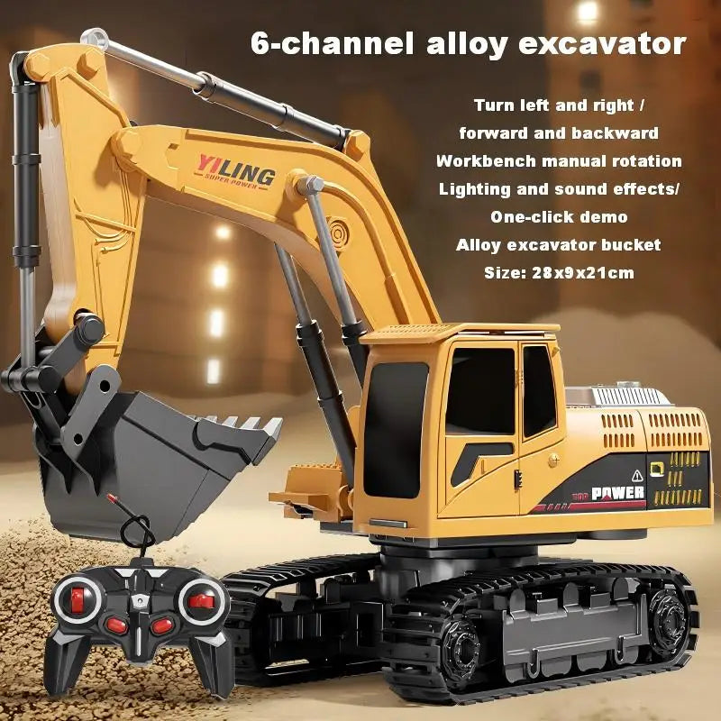 Alloy Remote Control Excavator Toy Car with Lights Sound Effect Electric Excavator Automobile Engineering Vehicle Children Gifts