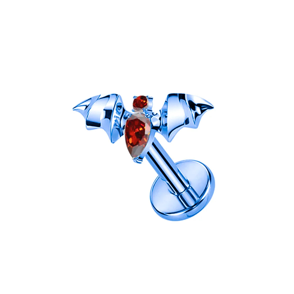 PUTITUP F136 Titanium Halloween Bat Earrings Vampire Style Inlaid Zirconia Gothic Ear Bone Lip Stud Body Piercing Jewellery