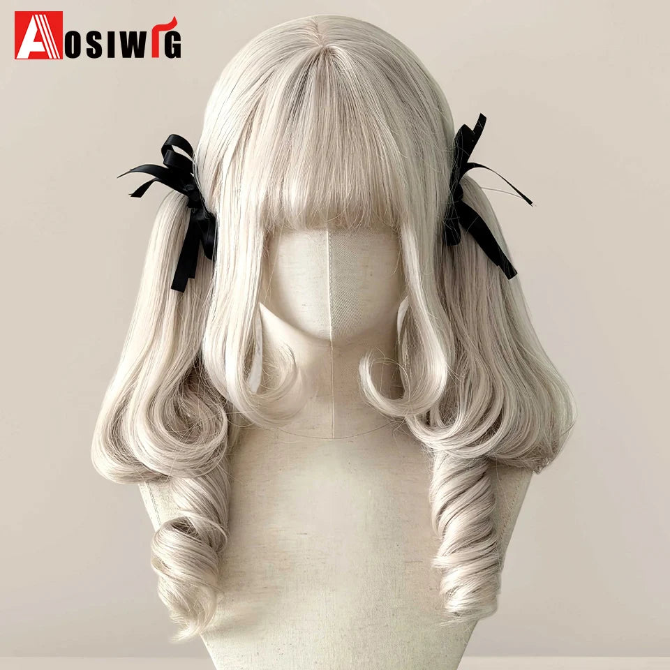 Synthetic Princess Cut Double Ponytail Lolita Wig with Bangs Girl Ombre Blonde Brown White Gray Cosplay Halloween Harajuku Wig