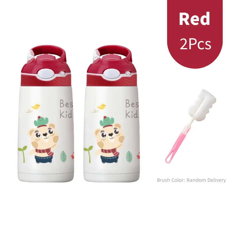 400ML  Kids Water Bottle Cartoon Animal Thermos Mug Baby Duck Billed Straw 316 Stainless Steel Vacuum Flasks Thermos Bottle
