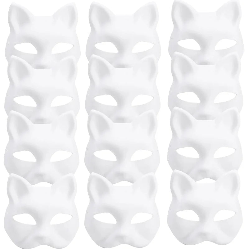 1-20pcs Japanese Mask Paper Blank Mask Halloween Cosplay Cat DIY Paintable Half Face Mask Animal Costume Party Decor Craft Prop
