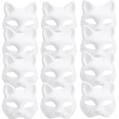1-20pcs Japanese Mask Paper Blank Mask Halloween Cosplay Cat DIY Paintable Half Face Mask Animal Costume Party Decor Craft Prop