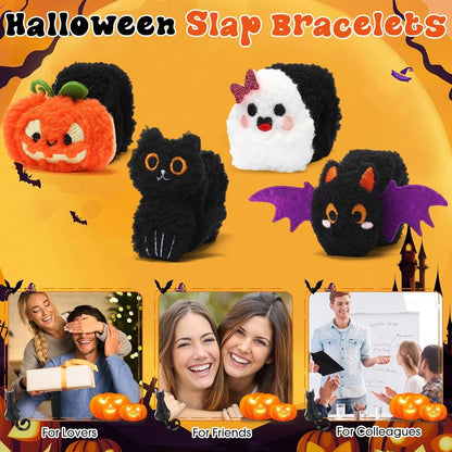 12-48Pcs Halloween Stuffed Slap Bracelets Ghost Plush Trick or Treat Gift Bag Fillers Halloween Party Favors Classroom Prizes