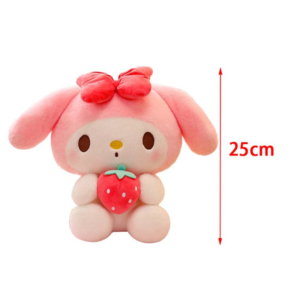 25cm Sanrio Strawberry Kuromi Pillow Plush Toy Soft Stuffed Animal Strawberry Melody Figure Doll Gift For Girl Birthday Gifts