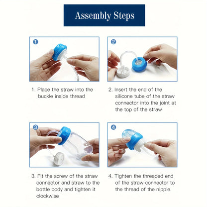 1pc 5oz/150ml Hands-Free PP Feeding Bottle with Straw Brush, Self-Feeding Normal-Neck Baby Bottle Set.