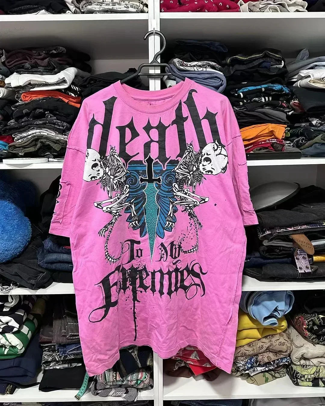 Retro Blue Gothic Pattern Printed Hip Hop Street Fashion Y2K Plus Size T shirt Round Neck Short Sleeve Women Couple Couple Top