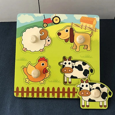 Montessori Wooden 3D Puzzle for Toddlers Animal & Vehicle Shape Matching Blocks Educational Sensory Learning Toy Kids 1-3 Years