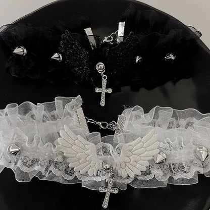 Y2K Women Sequins Wings Cross Spike Charms Adjustable Chain Necklaces Goth Vintage Accessories Halloween Cosplay Party Jewelry