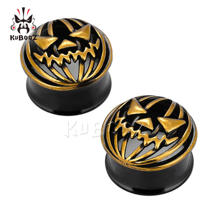 KUBOOZ 316L Hypoallergenic Stainless Steel Halloween Pumpkin Ear Tunnels, Plugs & Stretchers 1Pair Gothic Ear Piercing Jewelry