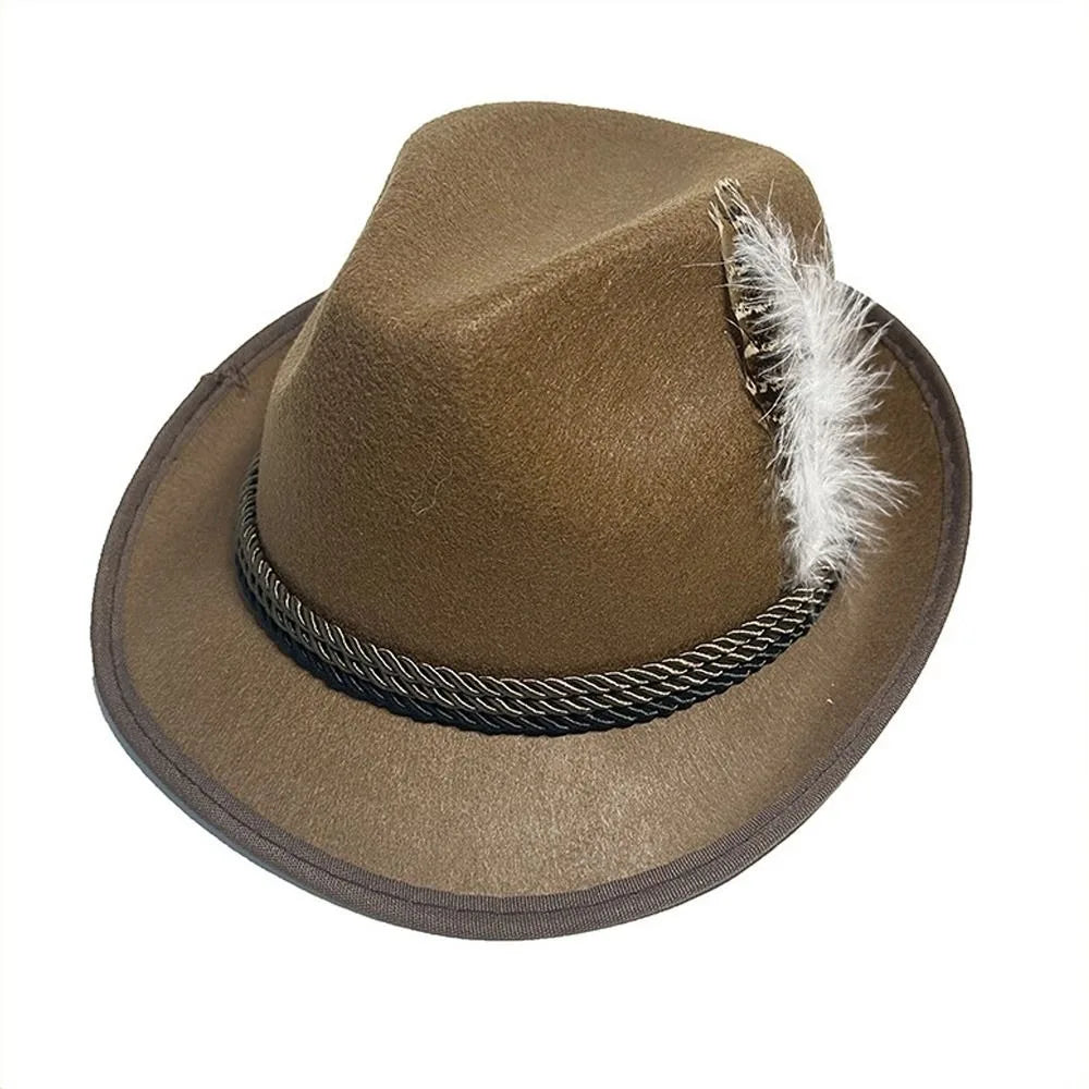 Mens Oktoberfest Fedora Hat Jazz Hat Panama Hat Derby Bowler Hats Curled Halloween Costume Cosplay Cap for Outdoor Events German