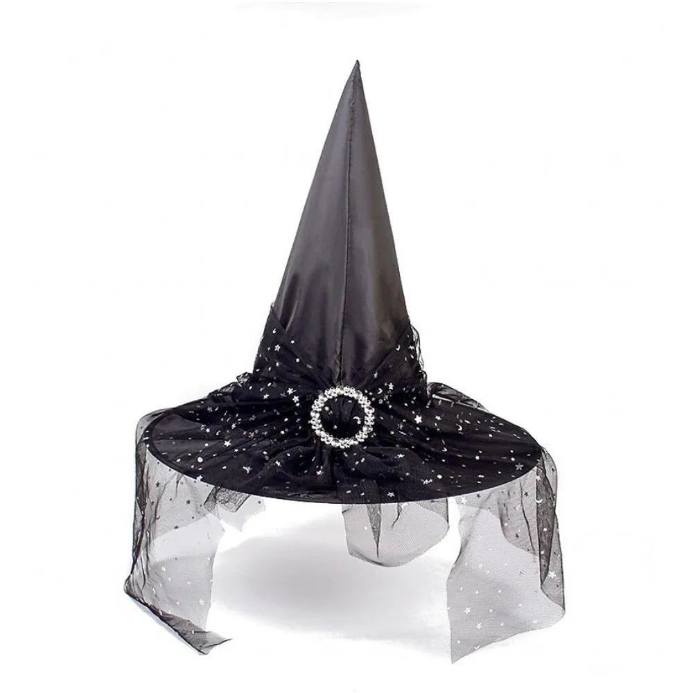 Halloween Witch Hat Decoration Props Reusable Witches Hats Cloth Adult Children Cosplay Hat Prop Party Cosplay Polyester Taffeta