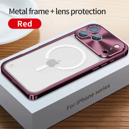 Buckle Metal Frame Phone Case For Iphone 17 18 Pro Max Magnetic Aluminum Frosted PC Matte Back Panel Phone Cover For Magsafe