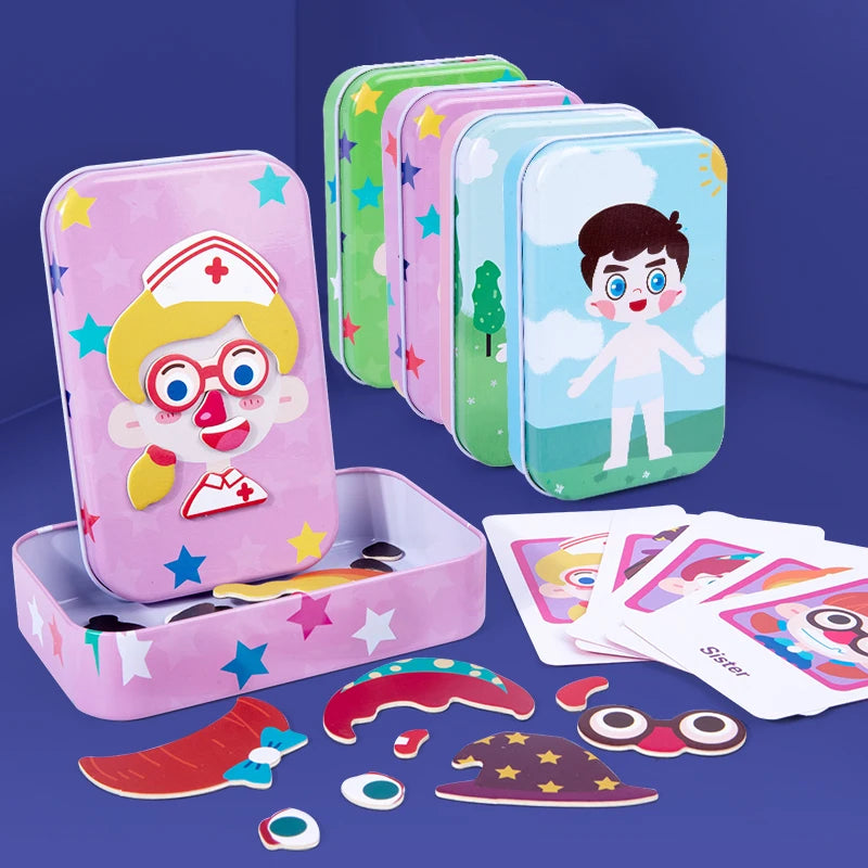 Magnetic 3D Puzzle Children Dress Up Change Facial Expression Game Iron Box Jigsaw Early Education Imagination Toys Girls Gifts