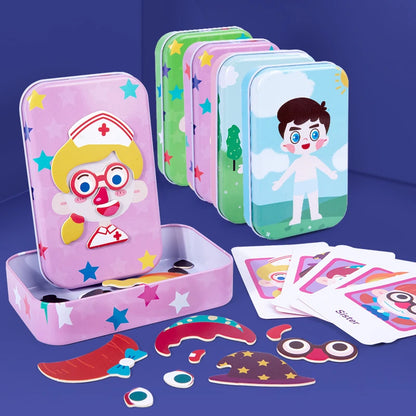 Magnetic 3D Puzzle Children Dress Up Change Facial Expression Game Iron Box Jigsaw Early Education Imagination Toys Girls Gifts