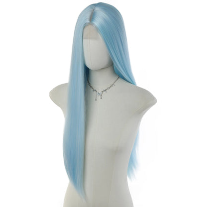 Elegant Long Blue Synthetic Wig 6.5*9.5 Lace Straight Heat Fiber Hair for Women for Cosplay Daily Halloween Christmas Parties