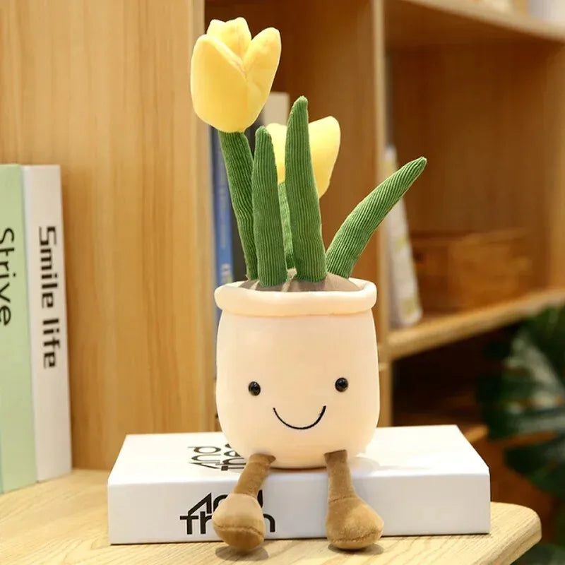 Lifelike Tulip Plant 33CM Plush Soft Plush Stuffed Toys Potted Flower Tulip Bookshelf