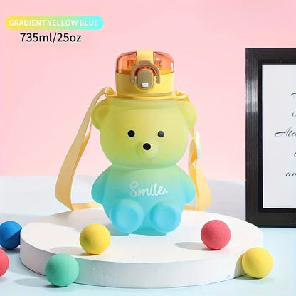 1pc Bear Gradient Cute Water Cup, Summer High-value Girl Plastic Cup, Portable Straw Cup, Large-capacity Water Bottle