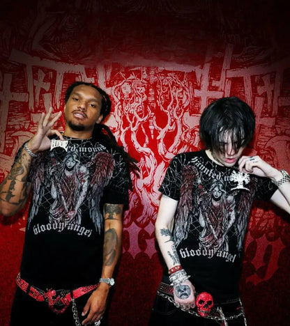 American Goth Haunted Mound Graphic T-shirt Printed Men Women Y2K Grunge Summer Short-sleeved Oversized T-shirt Streetwear Top