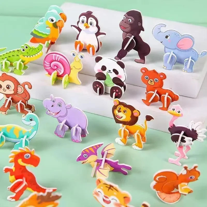 3D Animal Paper Puzzle Colorful DIY Paper Craft Kit Cute Animal Aircraft Tank Jigsaw Puzzle Toy Holiday Party Birthday Present