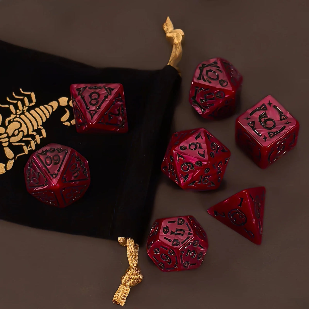 DND Dice Set -7pc Halloween Polyhedral Dice with Dice Bag for D&D RPG MTG Role Playing Table Party Games & DM & Dice Goblin
