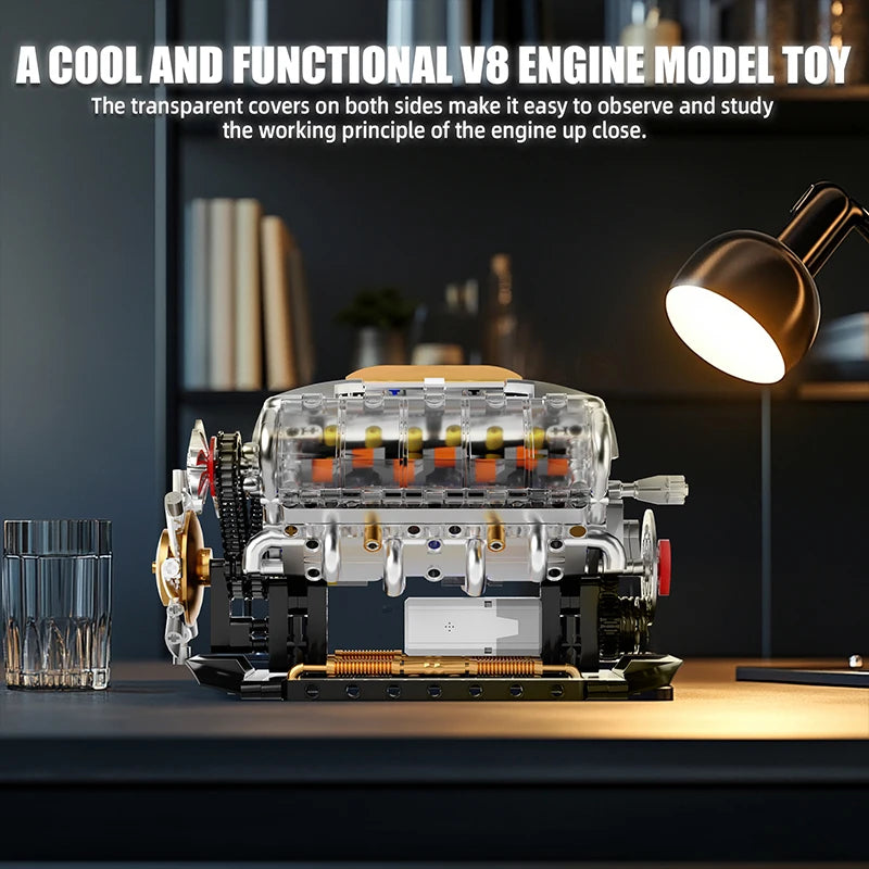 MOC Technik Electrically Driven V8 Engine Model Car Building Blocks Set Creative Educational Toys Christmas Adultd Gifts