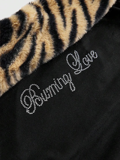 Gothic Streetwear Hip-Hop Style Off Shoulder Velvet Sexy Corset Crop Rhinestone Letter Print Leopard Patchwork Strapless Top Y2k