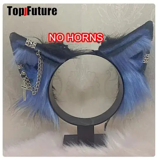 Harajuku Halloween Gothic Punk Lolita Devil's Horn Wolf Ear Demon Cosplay Handcraft Anime Party Costume Hairband Punk Headband
