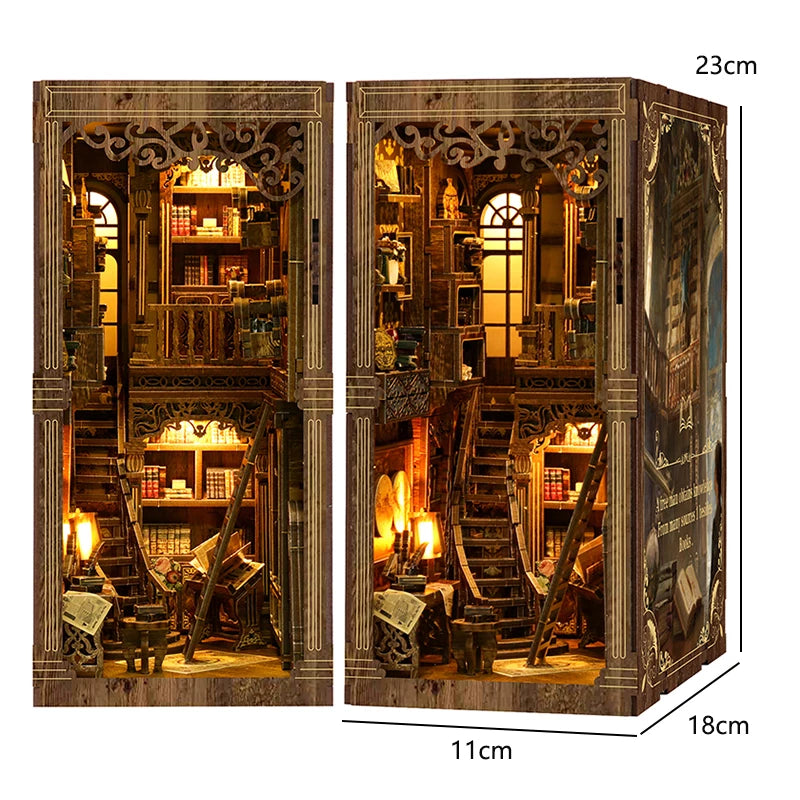 DIY Book Nook Insert Kits Wooden Doll House Building Kit Magic House Casa Bookend With Furniture Bookshelf Home Decoration Gift