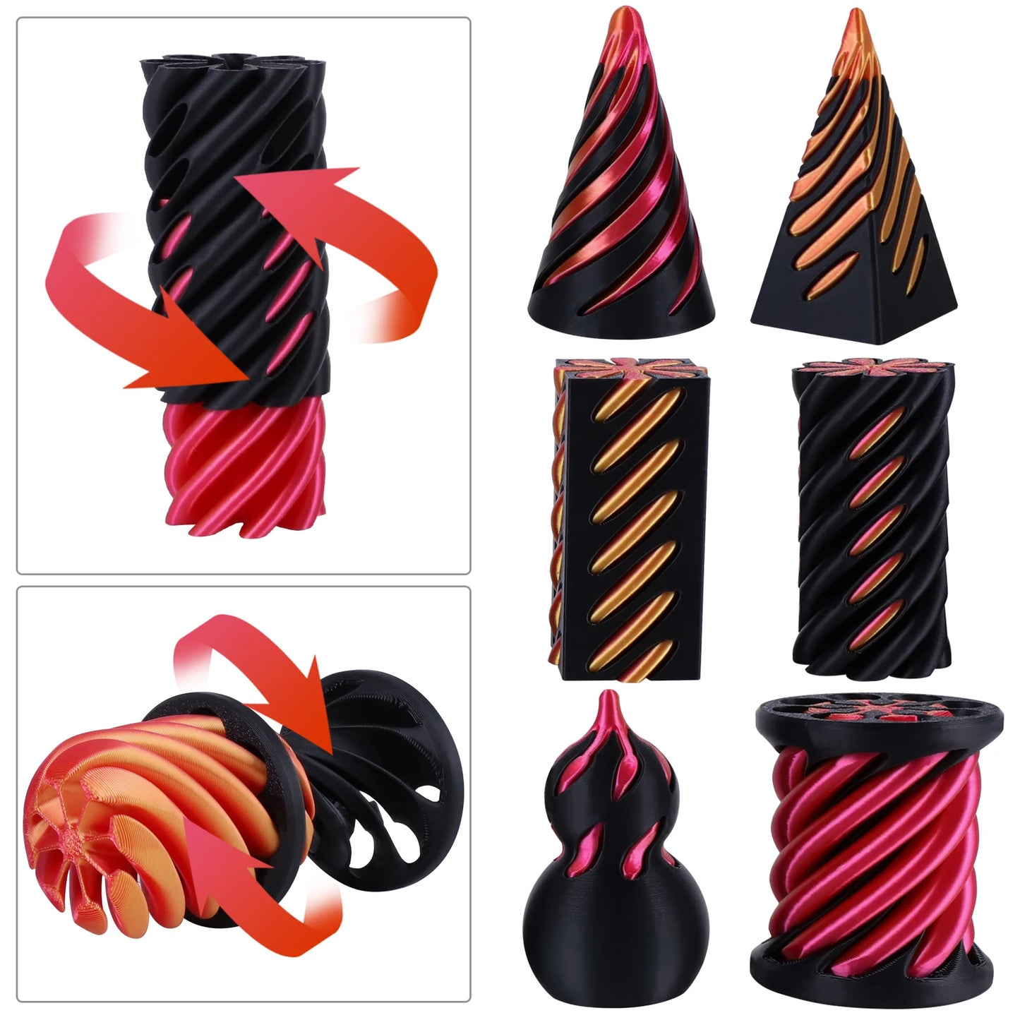 3D Printed Spiral Cone Fidget Toy Impossible Passthrough Pyramid Pillar Vortex Helix Gourd Cylinder Illusion Stress Relief