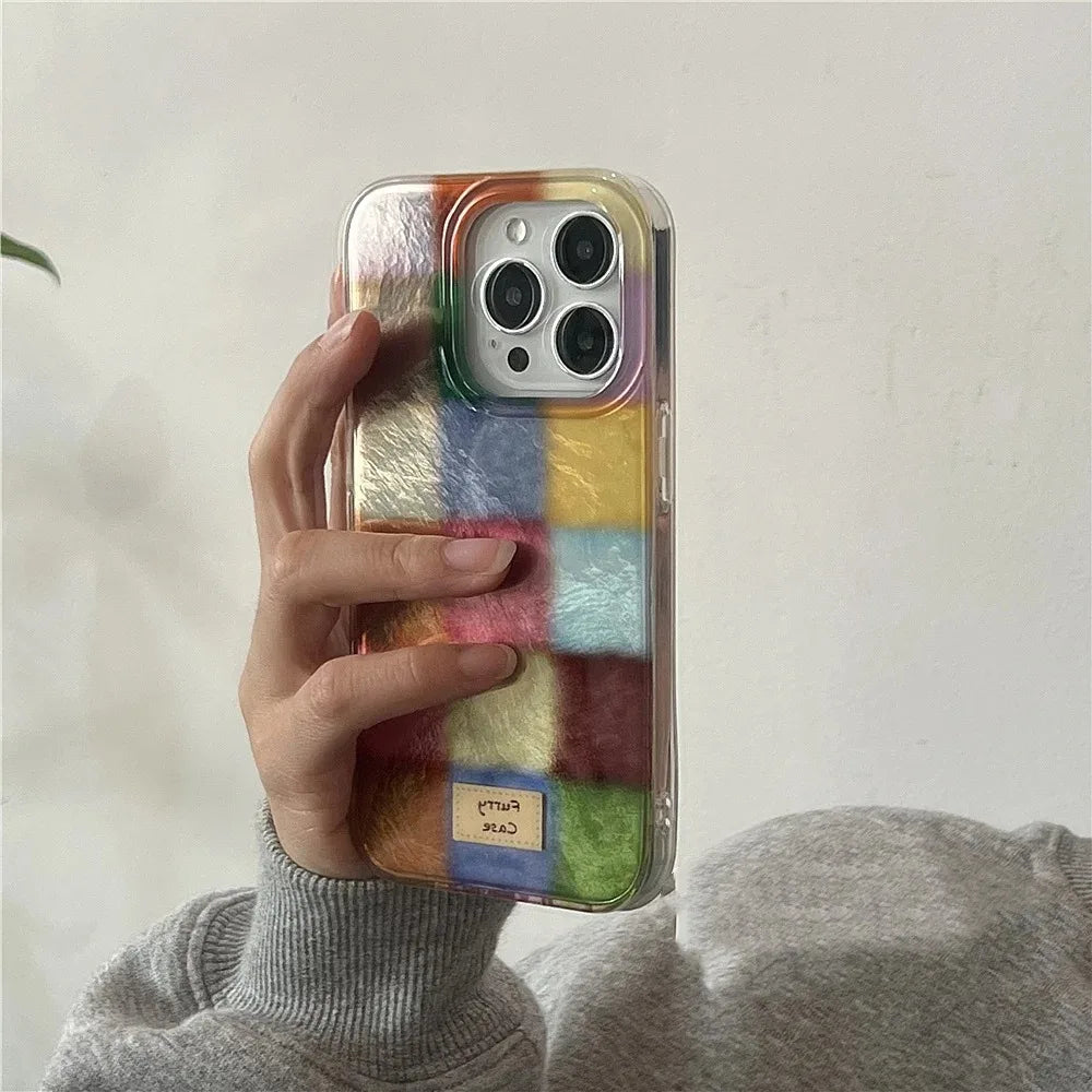 Cute Dopamine Color Block Match Plaid Clear Case For iPhone 18 17 16 15 14 13 12 11 Pro Max XS XR X 7 Plus Checkered Soft Cover