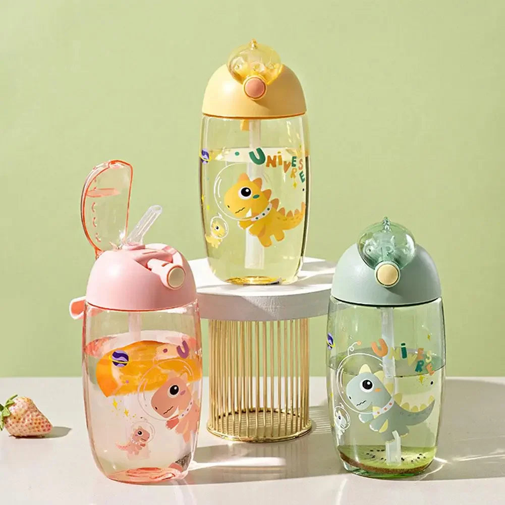 JIRO 600ML Children's Water Bottle For School Portable Cartoon Dinosaur Sippy Cup Creative Feeding Cup With Straws And Lids Drin
