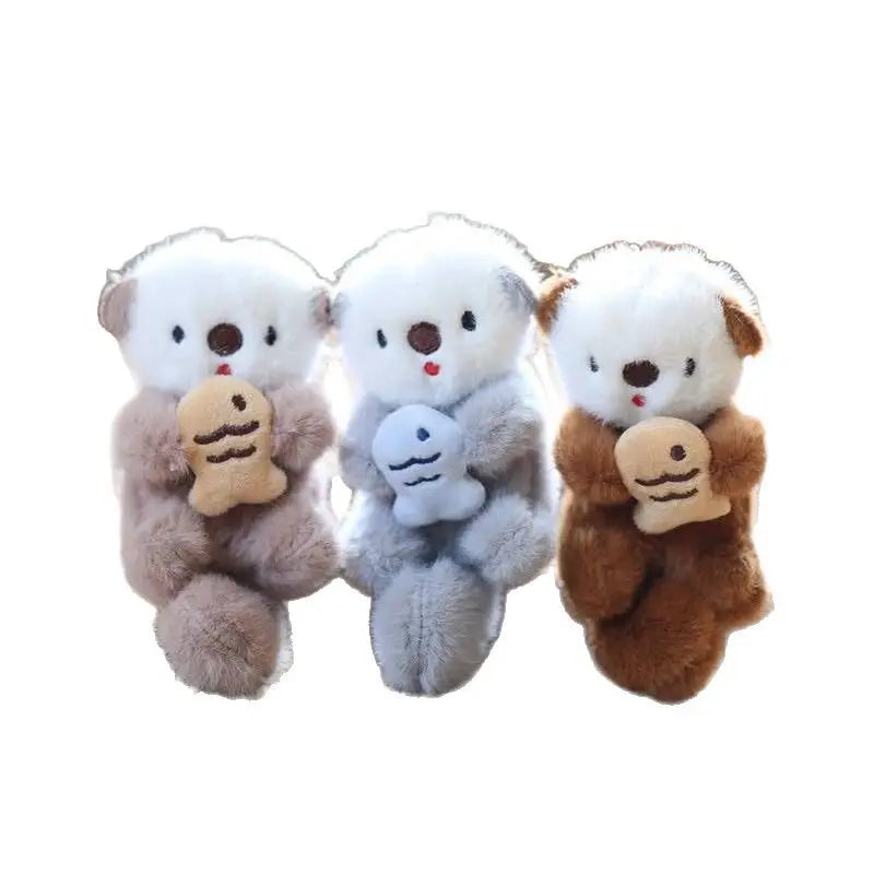 ZAKOL Cute Otters Holding Fish Plush Pendant Keychain Backpack Keyrings Pendant Bag Key Wallet Pendant Wholesale