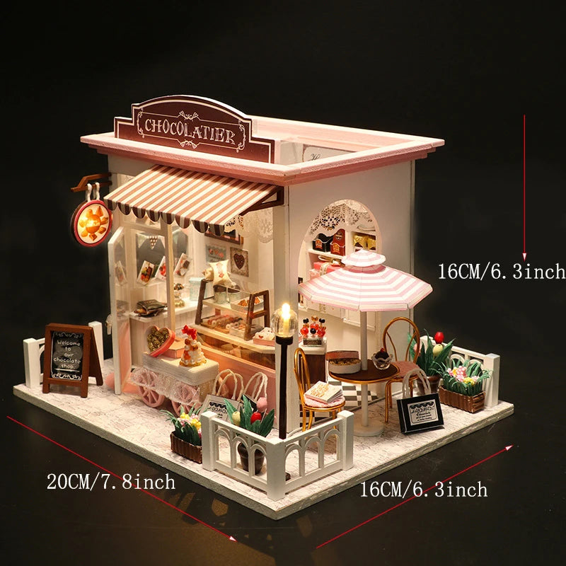 Casa Diy Wooden Miniature Doll House Small House Kit 3D Puzzle Assembly Building Toys With Furniture LED Lights Dollhouse Gifts